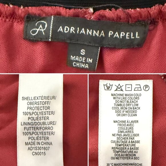 Adrianna Papell Red Pleated Midi Skirt Size Small Lightweight Lined Floral - Picture 3 of 8